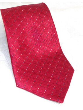 01-Belisi 58x4" HandMade Silk Tie Burgundy  BLUE AND YELLOW DOTS' Geometric